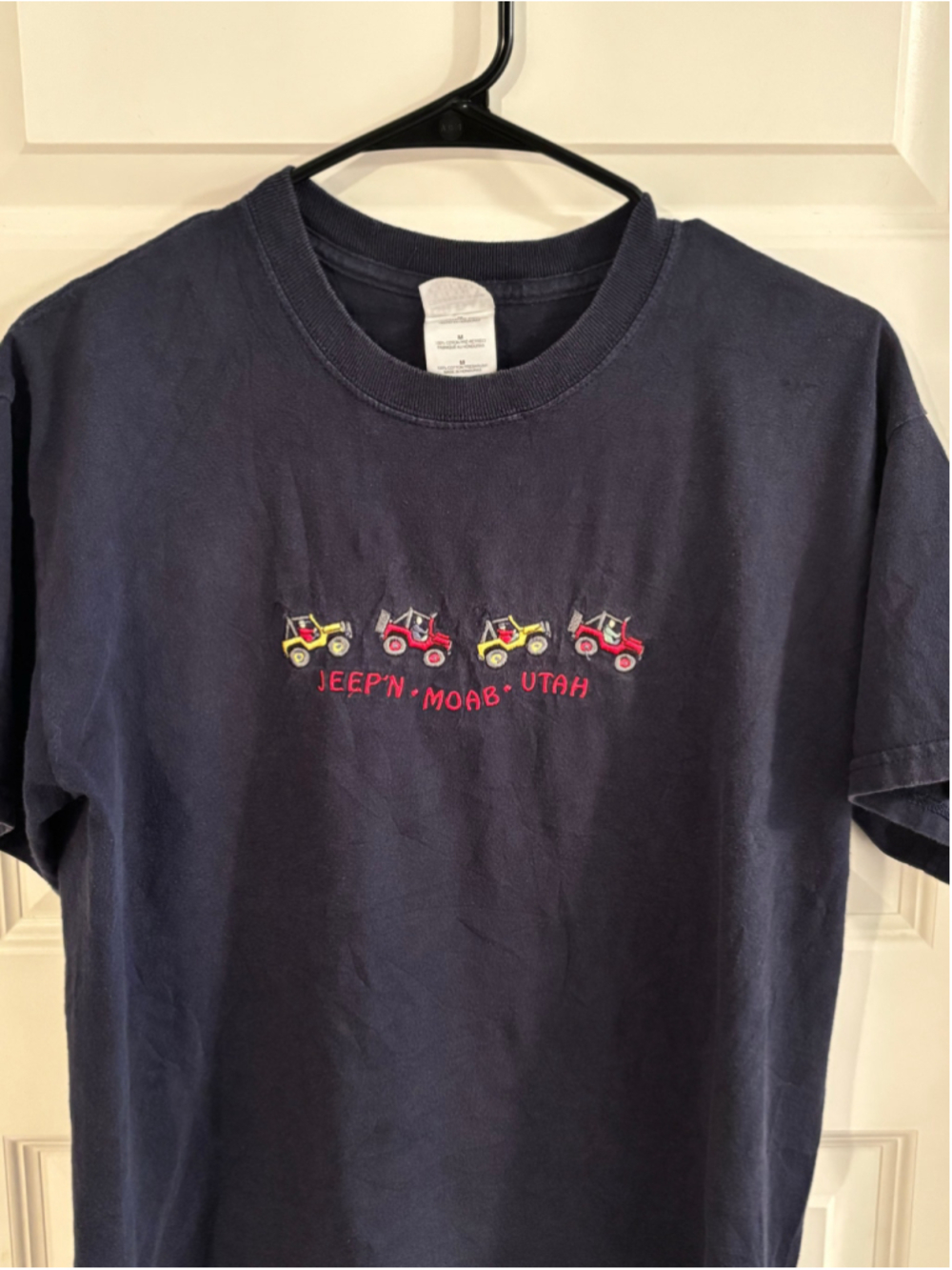 Vintage 90s Jeep’n Moab Utah Embroidered T Shirt Mens M Navy Blue Gildan Y2K